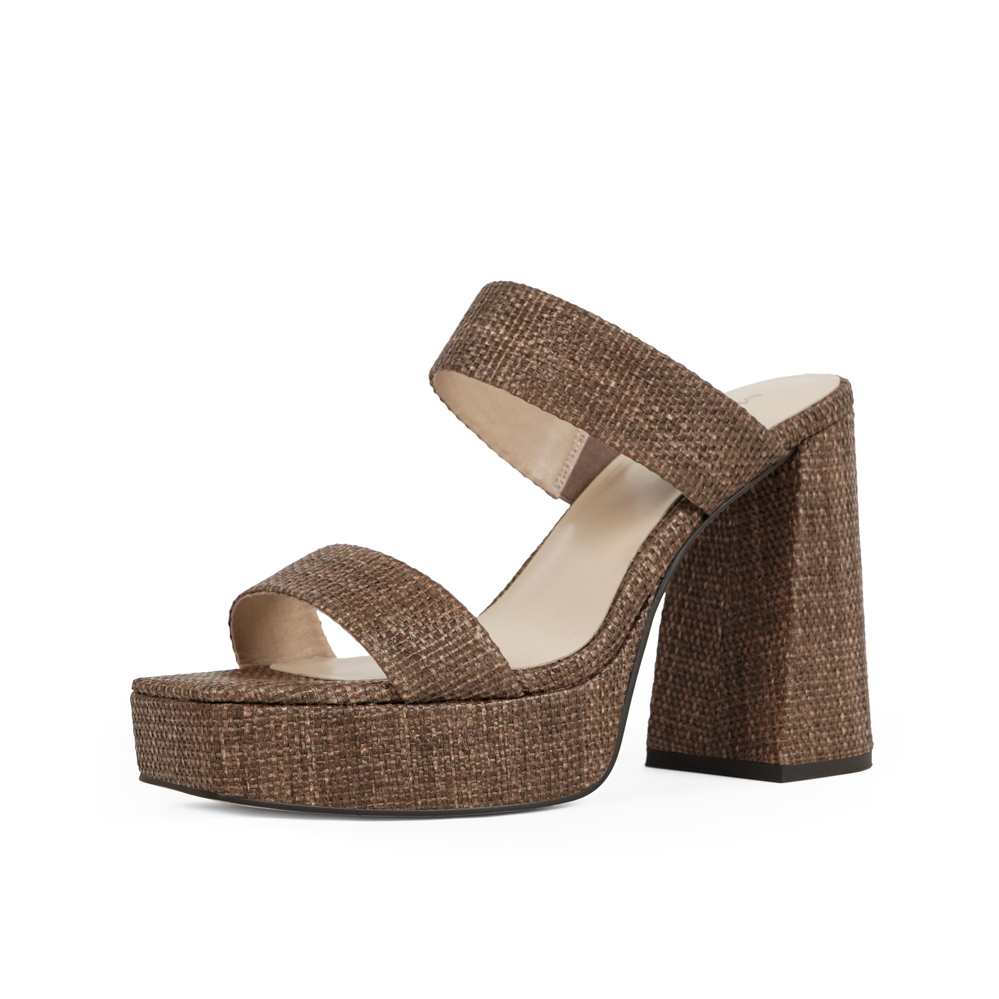 Platform Heels for Women Square Open Toe Chunky Heel Two Strap Sandals