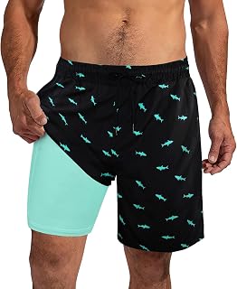 XiaoMoSha Traje de baño para hombre con forro de compresión de 7 pulgadas, secado rápido, pantalones cortos con bolsillos, traje de baño S-2XL