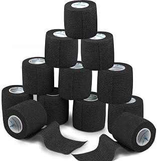 ANAMPION Self-Adhesive Football Sock Tape 5cmx4.5m(Black,12 Rolls) | Self Adherent Cohesive Bandages Wrap First Aid Athletic Sports Tape for Wrist Ankle Pet & Vet Wrap for Dogs, Horse