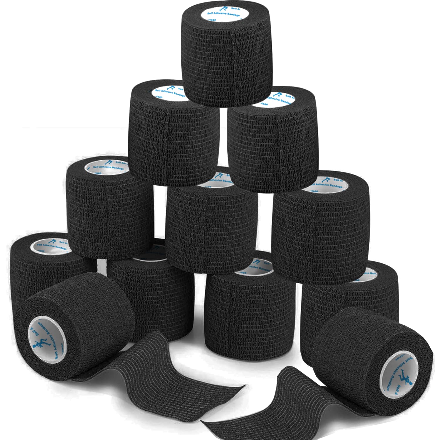 ANAMPION Self-Adhesive Football Sock Tape 5cmx4.5m(Black,12 Rolls) | Self Adhere