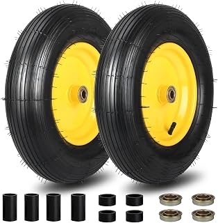 GICOOL (2 Pack) 4.80/4.00-8 Wheelbarrow Tire and Wheel | 16 Inch Rubber Pneumatic Wheel with 3"-6" Centered Hub, 5/8" & 3/4" Bearings, Fits Hand Truck, Trolley, Garden Cart