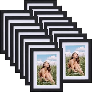 15 Pack 6x4 Photo Frames with Mat, Versatile 7x5 Photo Frames Without Mat, Black MDF Wood Picture Frame for Wall or Tabletop Display