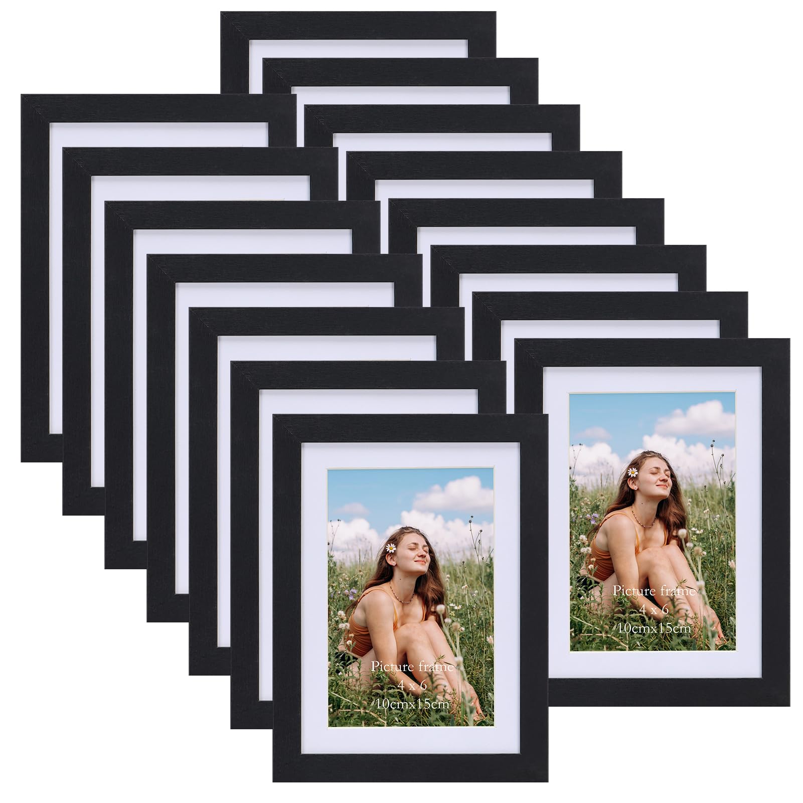 15 Pack 6x4 Photo Frames with Mat, Versatile 7x5 Photo Frames Without Mat, Black