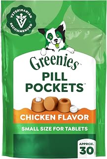 Greenies Pill Pockets Small Dog Treats, Chicken Flavor, 3.2 oz | Vet-recommended, masks pill smell & taste, easy pinch-close design, stress-free medicating, tablet size, 3.2 oz. Pouch