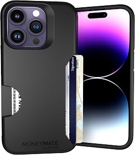 Scooch for iPhone 14 Pro Case with Card Holder, Moneymate Wallet Case with Hidden Card Slot and Protection for 4 Cards, 10-Foot Drop Protection, Black