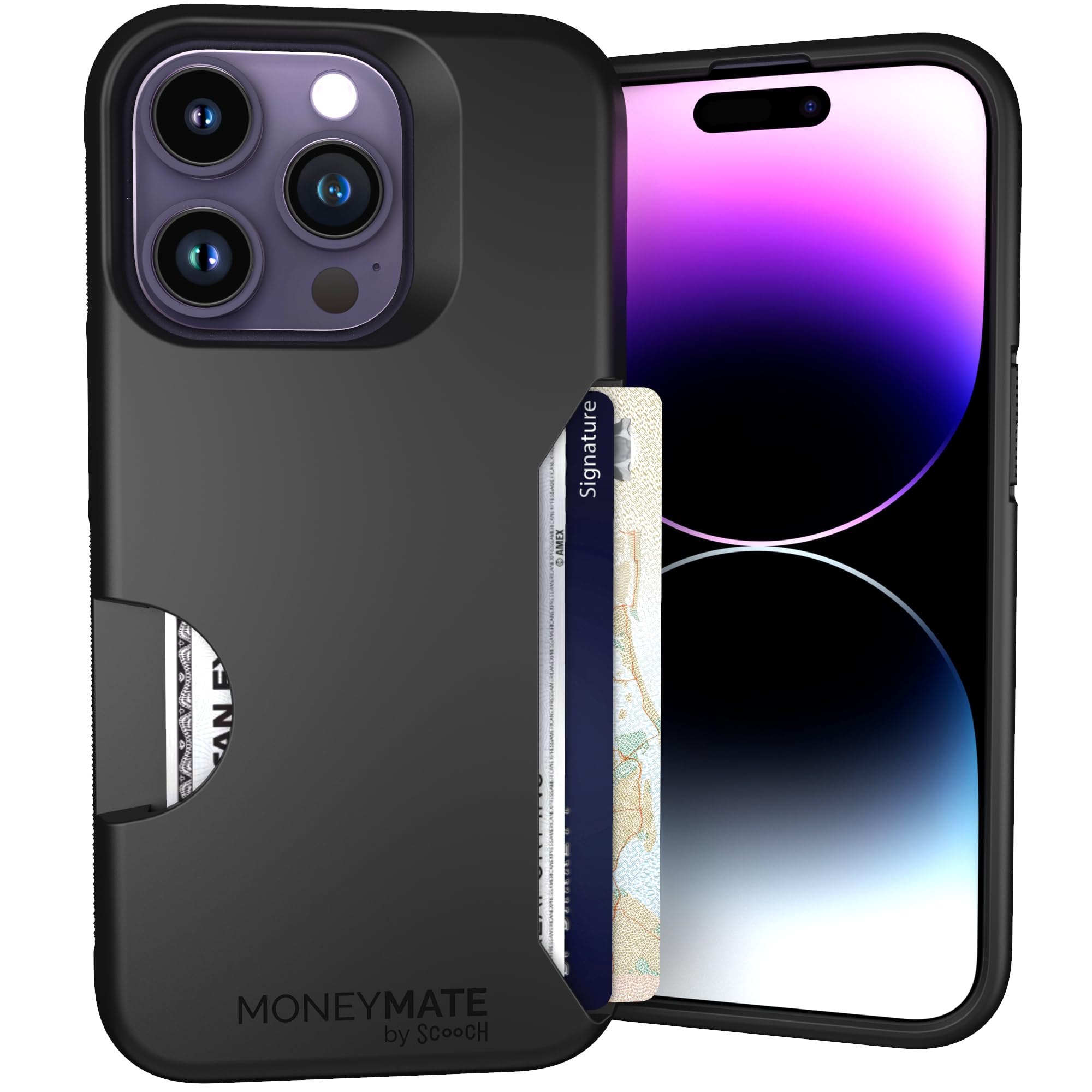 Scooch for iPhone 14 Pro Case with Card Holder, Moneymate Wallet Case with Hidde