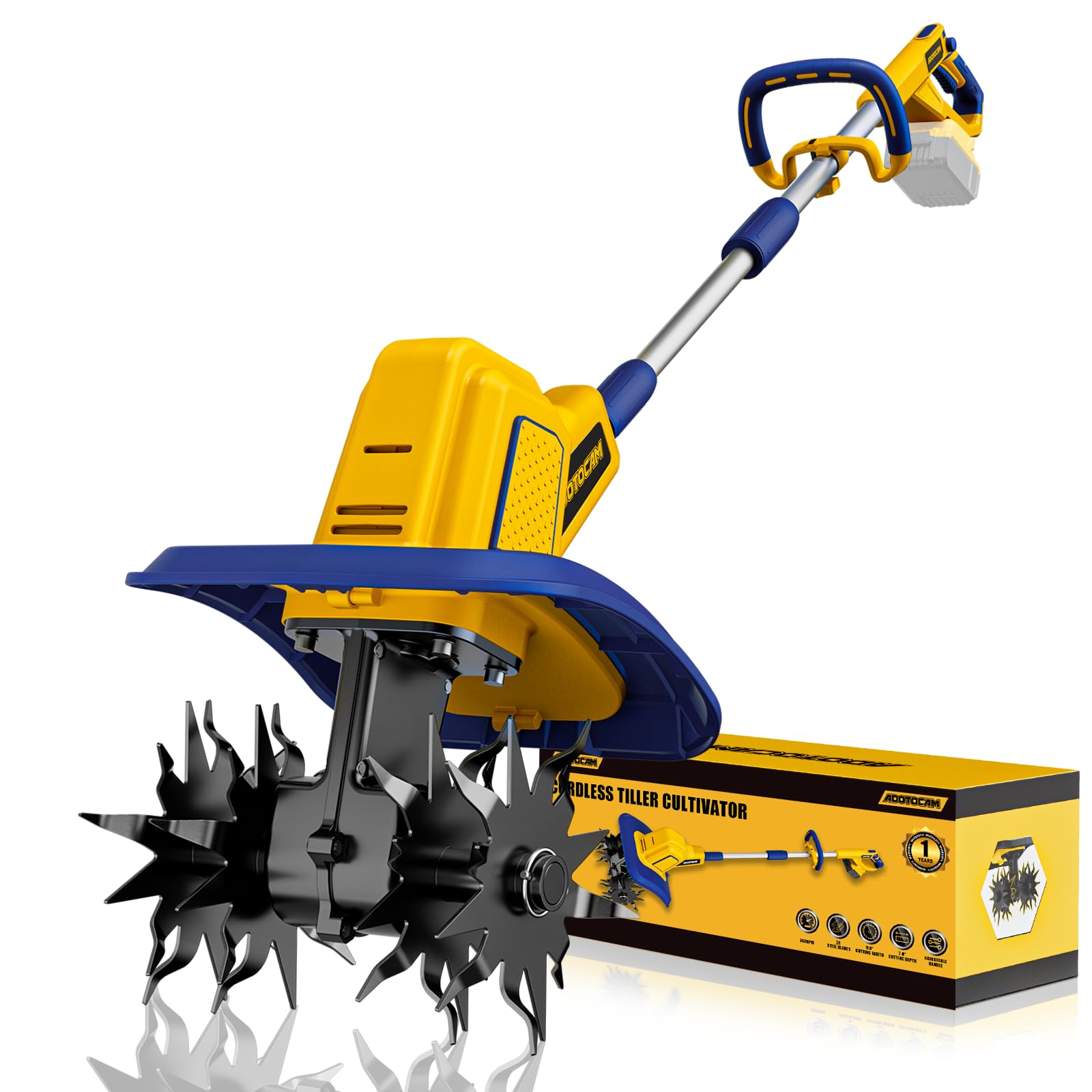 Cordless Tiller Cultivator Compatible with Dewalt 20V Battery(Tool Only), 360RPM