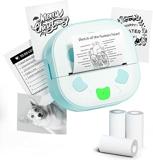 NDYIN Mini Sticker Printer,Thermal Printer Bluetooth Sticker Maker for Kids | Portable Sticker Maker with 3 Rolls Paper, Print Pod Inkless Thermal Printer for iPhone, Study, Journal, DIY, Kids Gift