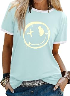 WIEIYM Good Vibes Women's T-Shirt Crew Neck Short Sleeve T Shirt Rainbow Graphic T-Shirt Summer Women's Casual Tee Tops, Sky Blue, S
