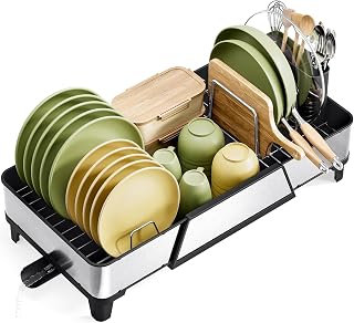 Spacious Dish Drying Rack - Triple Expandable Dish Rack for Kitchen Counter, Stainless Steel Sink Arrangement and Storage Essentials with Utensil & Pans Holder for Home and Apartment