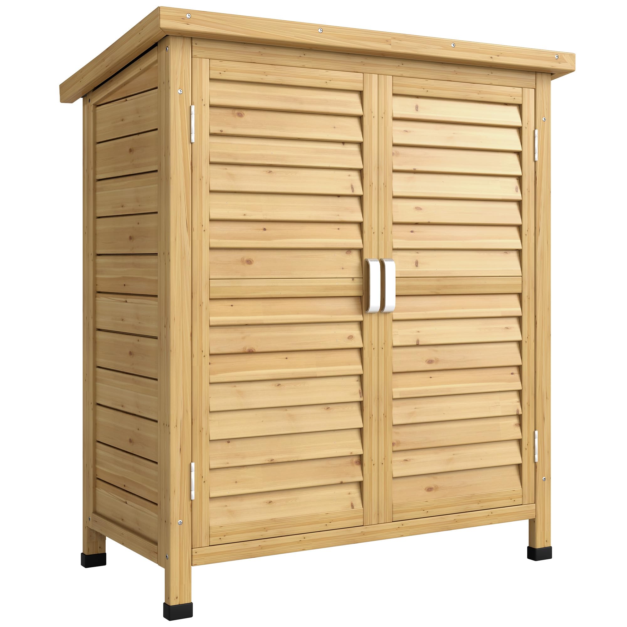 Outsunny Garden Shed Wooden 2 Door Unit 87L x 46.5W x 96.5Hcm, Natural | Garden 