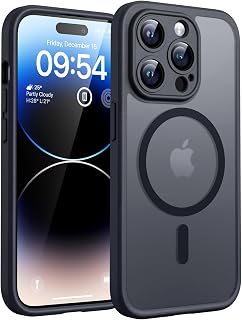 TOCOL Cover Magnetica per iPhone 14 Pro Max 6,7 Pollic, Compatibile con MagSafe, Protezione Fotocamera Integrata, Custodia Antiurto Traslucida Opaca, Nero
