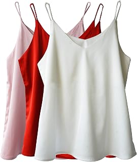 Wantschun Womens Satin Silk Camisole Cami V-Neck Vest Top Blouse Tank Shirt