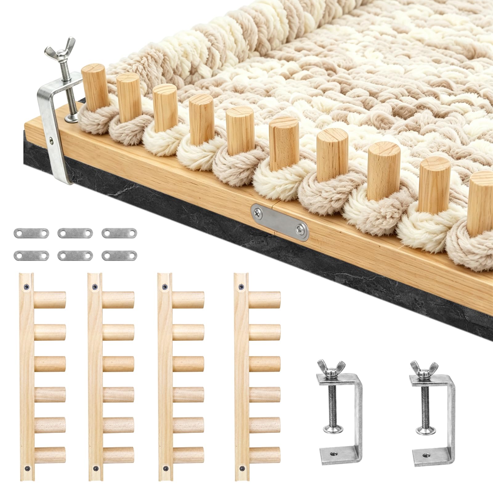 Klinpop 48" Chunky Blanket Loom, Adjustable Size Wooden Knitting Loom Kit | for 