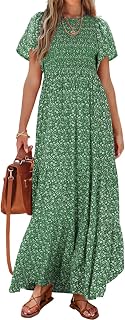 PRETTYGARDEN Smocked Top Summer Dresses for Women 2026 Short Sleeve Floral Maxi Dress for Women Modern Women (Pack of 1)