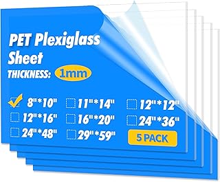 Art3d Plexiglass Sheets, Clear & Flexible, 5-Pack of 8 x 10" | Transparent PET, 1/16 inch Thick, Plexiglass Cut to Size, Plastic Sheets for Craft, Picture Frames, Windows and DIY Displays