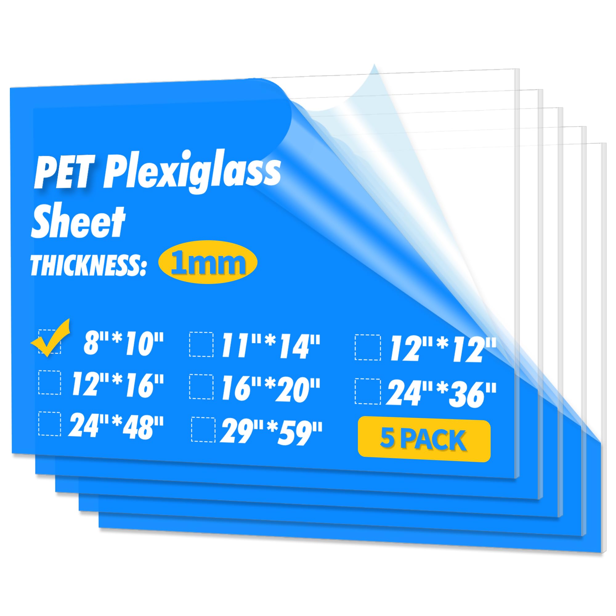 Art3d Plexiglass Sheets, Clear & Flexible, 5-Pack of 8 x 10" | Transparent PET, 