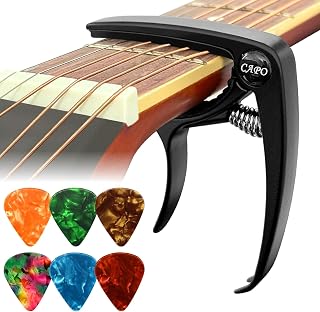 Guitar Capo with 6 Picks, Metal Quick Release for Acoustic Electric Guitars | Includes Storage Pouch for Travel
