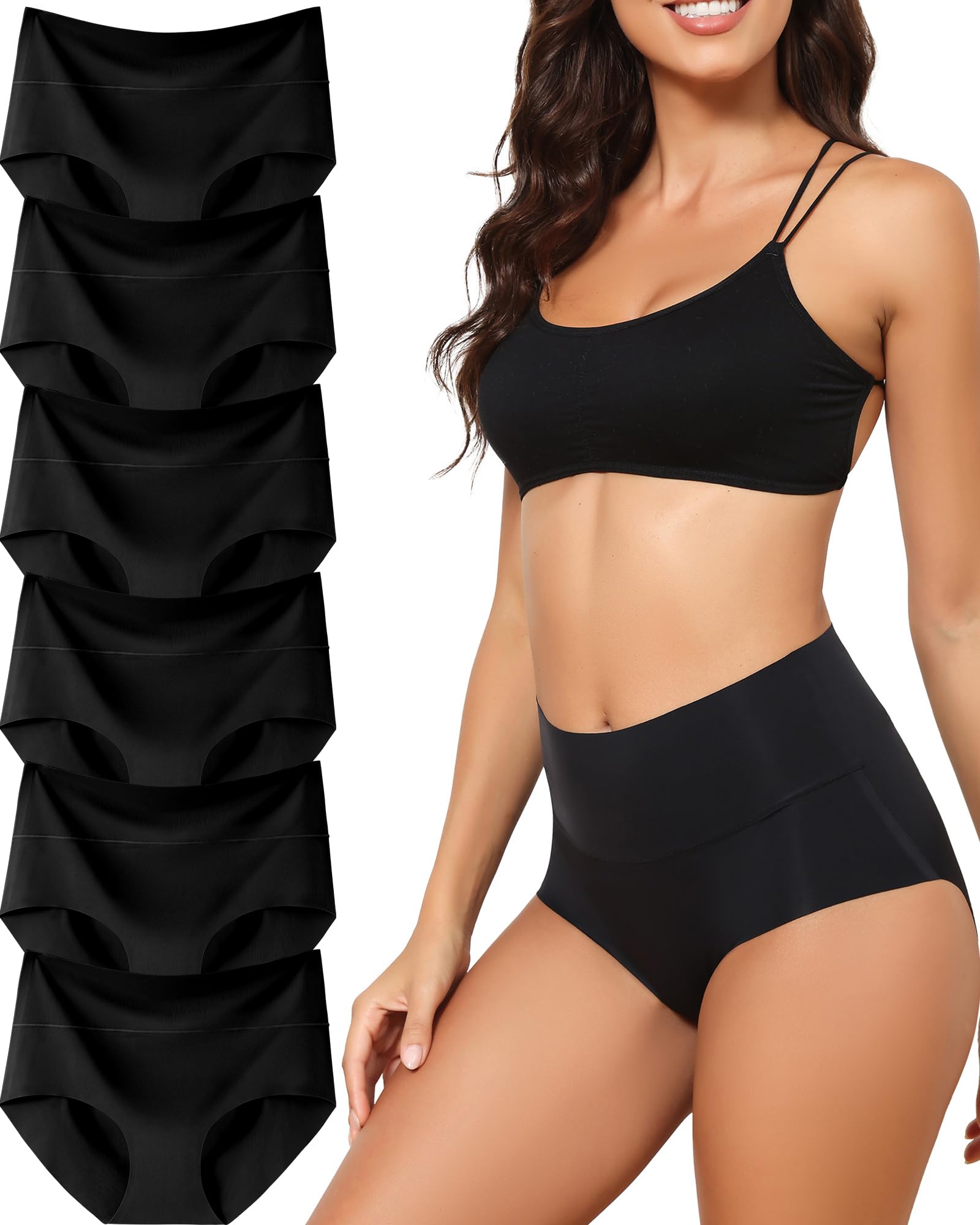Levao Women's High Waist Seamless Underwear Soft No Show Briefs Multi Pack