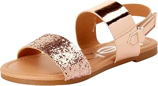 bebe Girls Sandals Open Toe Flats with Cushion and Glitter Straps