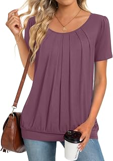 Anymeet 2026 Women's Spring Summer Tunic Tops Short Sleeve Casual Tshirt for Leggings Pleated Blouses