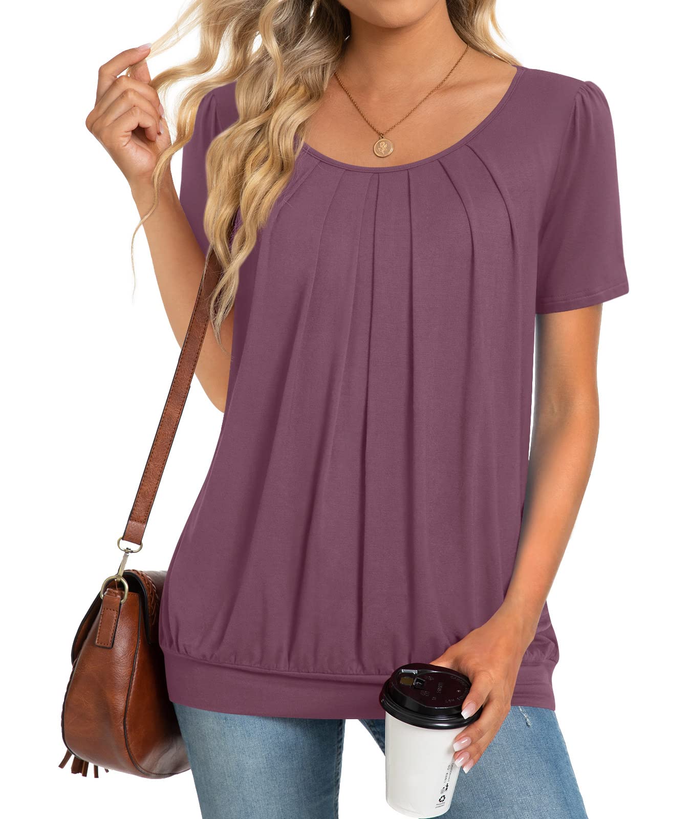 Anymeet 2026 Women's Spring Summer Tunic Tops Short Sleeve Casual Tshirt for Leg