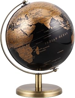 JOINPAYA 6 Inch Small World Globe with Antique Bronze Stand Black Gold Earth Desktop Decor for Kids & Adults Geography Learning Globe for Home Office Classroom