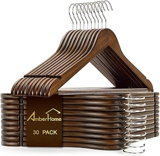 Amber Home 30 Pack Retro Wooden Coat Hangers, Wood Suit Hangers | Heavy Duty Hangers with Non-slip Pants Bar, Clothes Hangers for Closet Organization, Shirts, Jackets, Dresses, and Pants