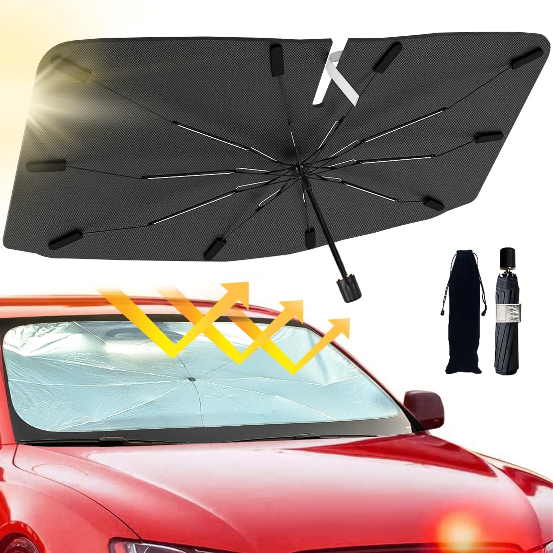 2026 Windshield Sun Shade Umbrella, Foldable Car Sunshade, 99% UV Block | Car Fr