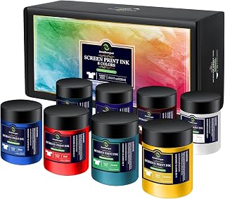 Screen Printing Ink, 8 Colors(4 oz), Chalk Paste Paint for Silk Screen | For Fabric, Shirts, DIY| 8 Colors x 4 fl oz(120ml)| Brilliant Colors| Safety Material| Professional Quality| Odorless
