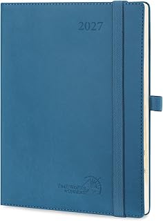 POPRUN 2027 Diary A5 Week to View – PU Leather, Vertical Work Planner | Weekly Planner, 21.8 x 16.4cm, Soft Cover, Vertical Appointment Layout, 100GSM Paper, For Business & Office (Night Sky Blue)