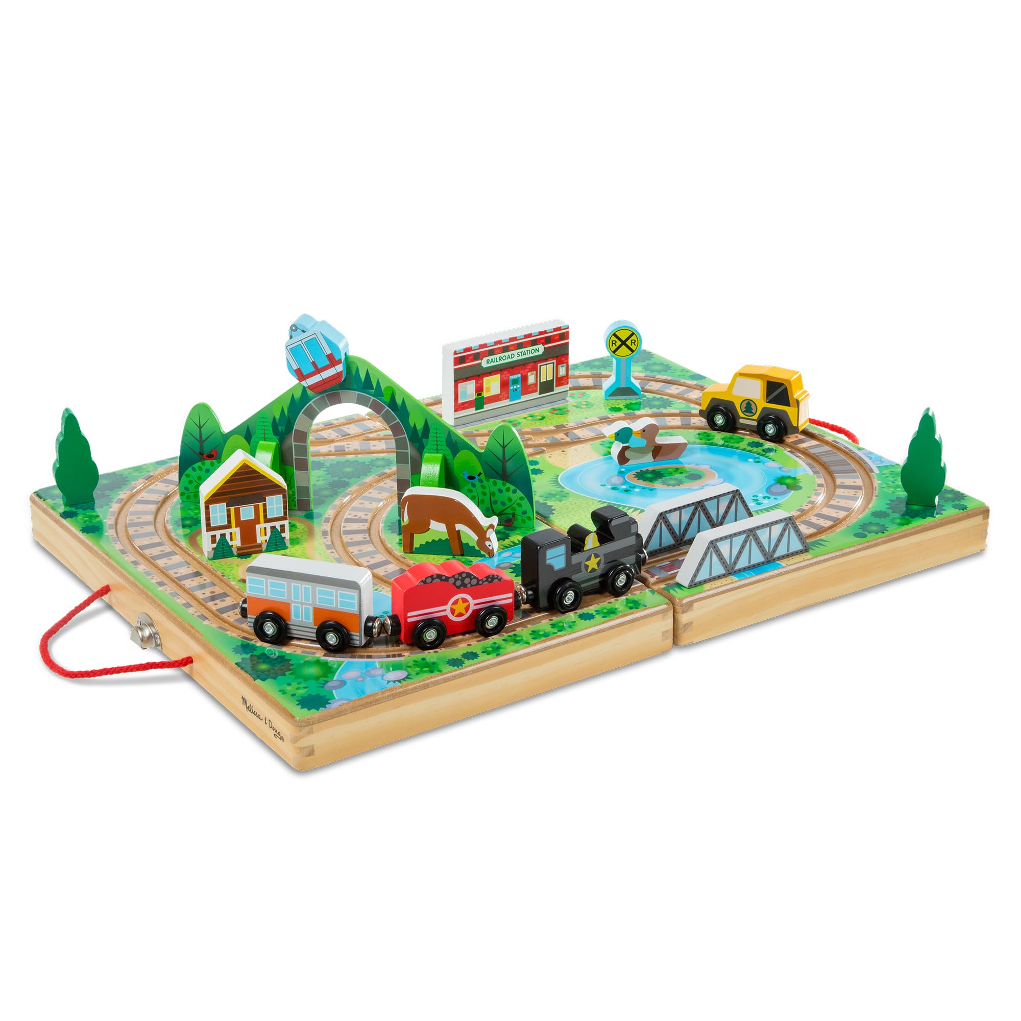 Melissa & Doug Take-Along Railroad Wooden Tabletop Play Set | 17 Pieces, Portabl