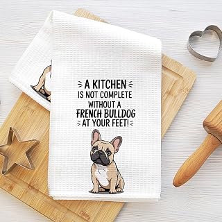 Funny French Bulldog Kitchen Towel, Absorbent Microfiber Decorative Cloth Tea Towel, Waffle Soft Hand Towel, Kitchen, Home Bathroom, Dog Lover Gift 3