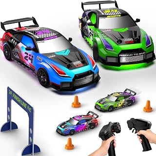 Geyiie Remote Control Cars, 2-Pack RC Drift Cars for Kids, Indoor Racing | 2-Player Racing Set, 1:24 Scale, LED Lights, 70 Mins Per Car, Drifting and Racing, Toy Car Gifts for Boys Girls