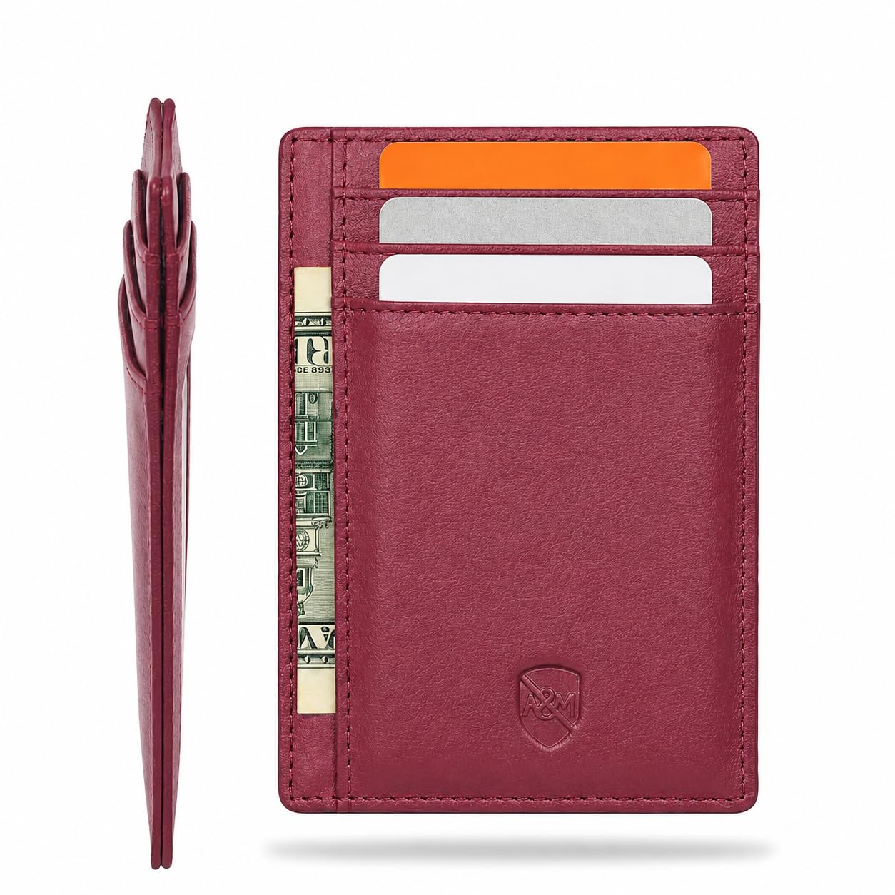ALLEN & MATE Slim Leather Card Holder, RFID Front Pocket Wallet, Gift Boxed