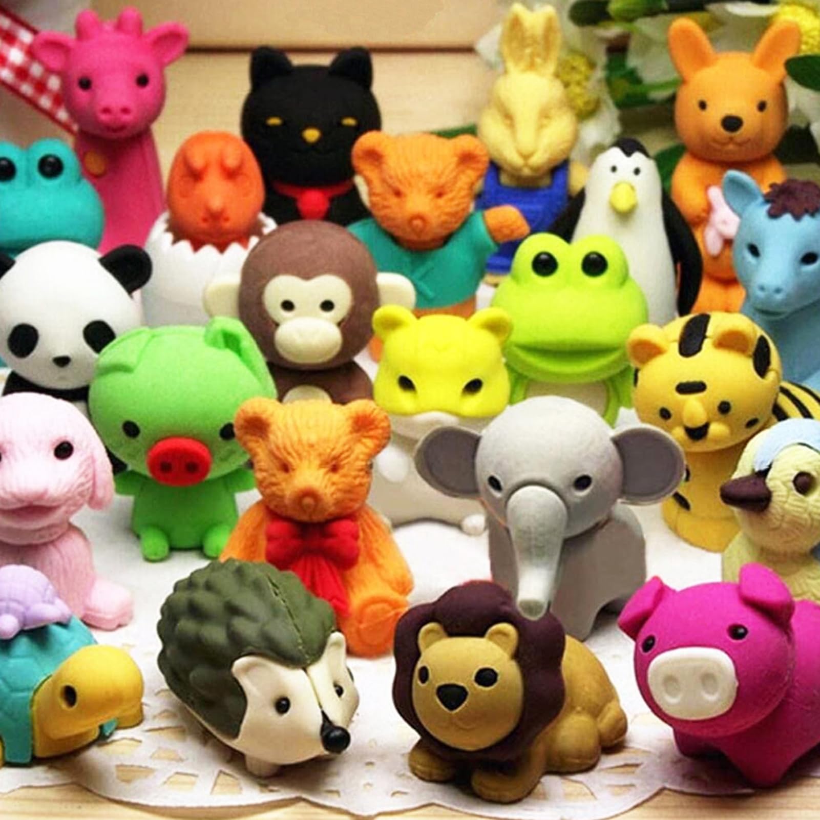 URSKYTOUS 60Pcs Animal Erasers Desk Pets for Kids,Classroom Prizes | Bulk Pencil