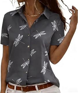 Women's Short Sleeve Button Down Shirts, Collared Floral Camp Shirt Blouse Tops for Casual Work and Vacation