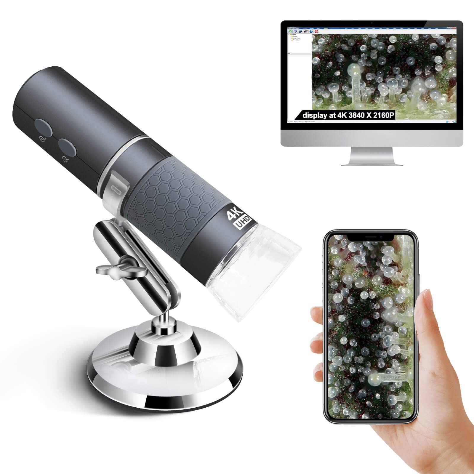 Ninyoon 4K WiFi Microscope for iPhone Android PC, 50-1000X USB Digital Microscop