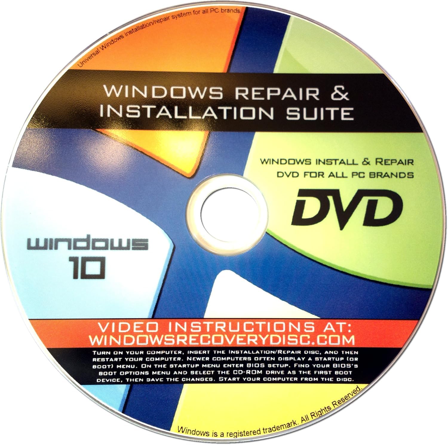 Recovery, Repair & Re-install disc with key compatible with MS Win 10 64 bit Tec