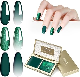 ABAC 2 Color Patting Gel Polish Palette,Ombre Gel Nail Polish Duo,Solid Cream Gel for Aura Gradient Blooming Nail Art,Green Glitter Ombre Duo,6g Each