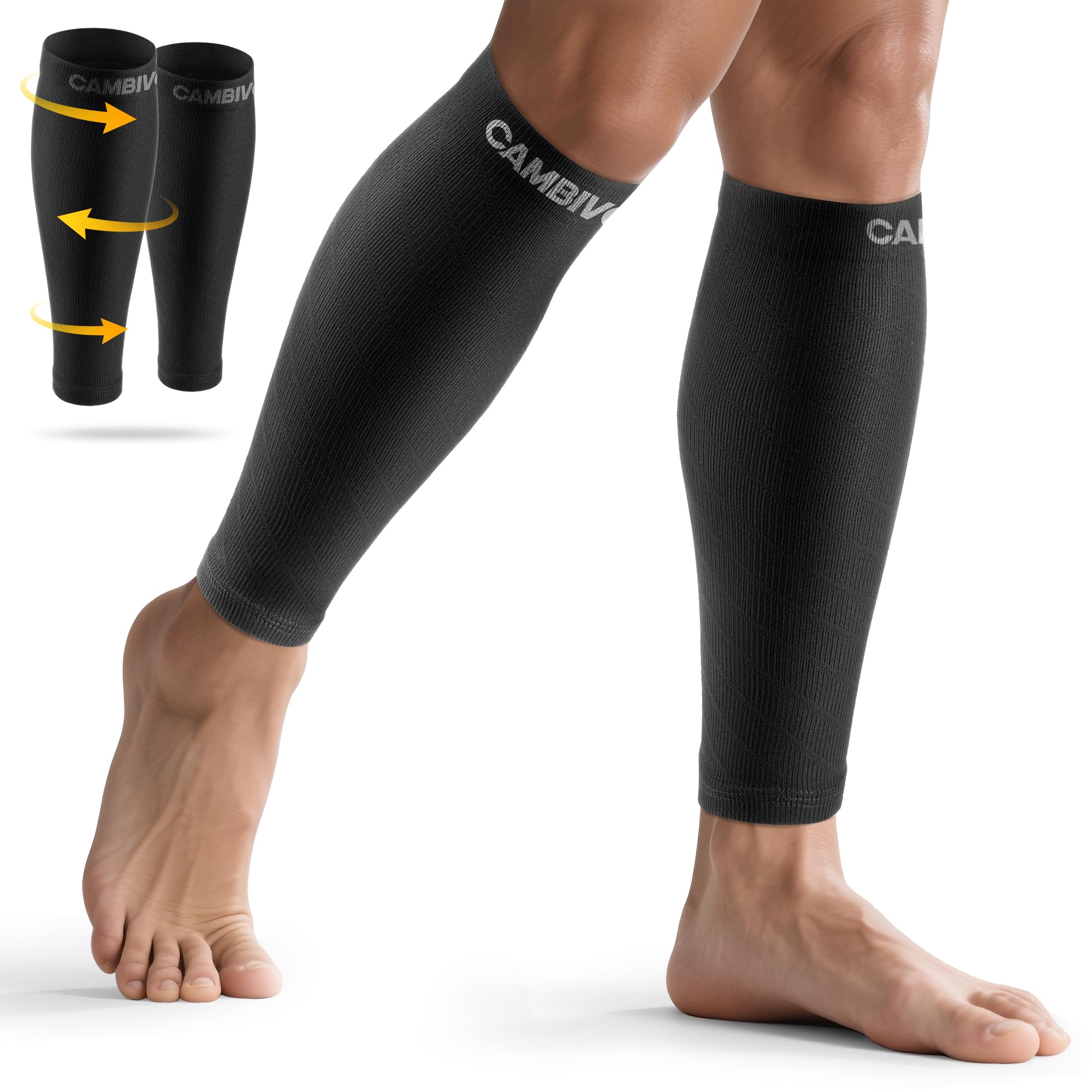 CAMBIVO Calf Compression Sleeves for Men & Women, 2 Pairs, Calf Support