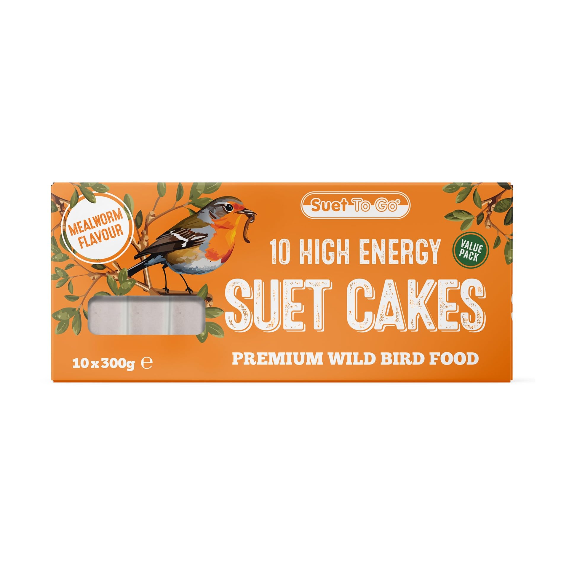 Suet To Go Mealworm Suet Block Wild Bird Treat, 300 g ( Pack of 10) (Packaging m