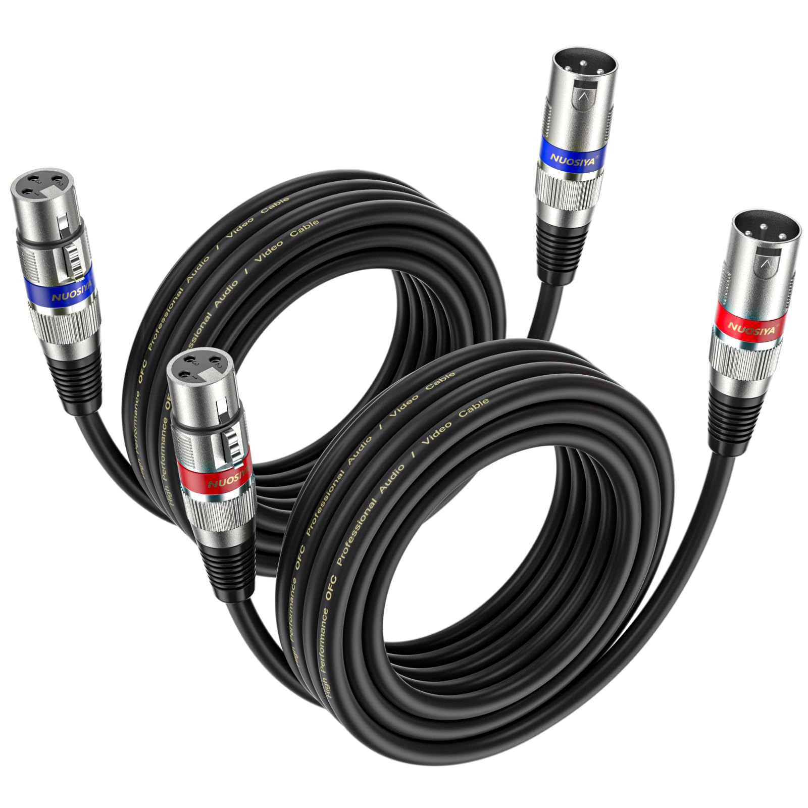 NUOSIYA 5M XLR Cables 2 Packs,XLR Male to Female 3 Pins Balanced Microphone Cabl