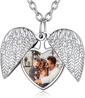Custom4U Personalized Heart Locket Necklace with Pictures,Sunflower/Angel Wings/Heart Shaped Lockets Custom Photo,Gold/Rose Gold/White Lockets That Holds Picture,Customized Memorial Jewelry for Women