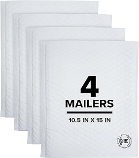 Scotch Poly Bubble Mailer, White, Large, Size 5, Inside Dimensions 10.5 IN x 15 IN, made with 50% recycled plastic