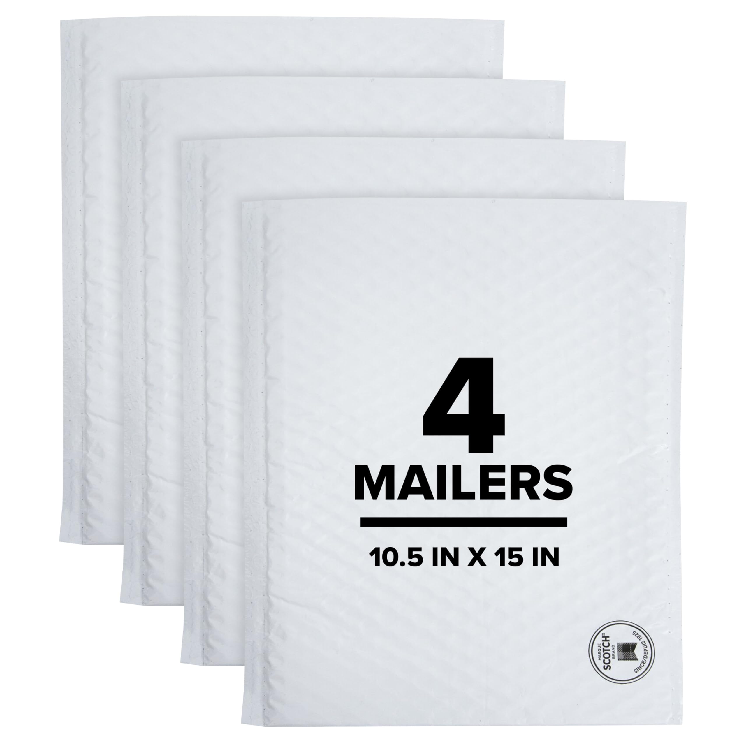 Scotch Poly Bubble Mailer, White, Large, Size 5, Inside Dimensions 10.5 IN x 15 