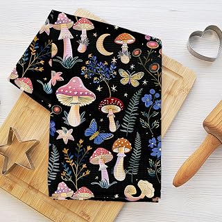 Kitchen Tea Towels 24 x 14 Inch Boho Waffle Mushroom Vintage Home Decor Absorbent Microfiber Tea Towels Mushroom Gift for Women Mom Grandma 1