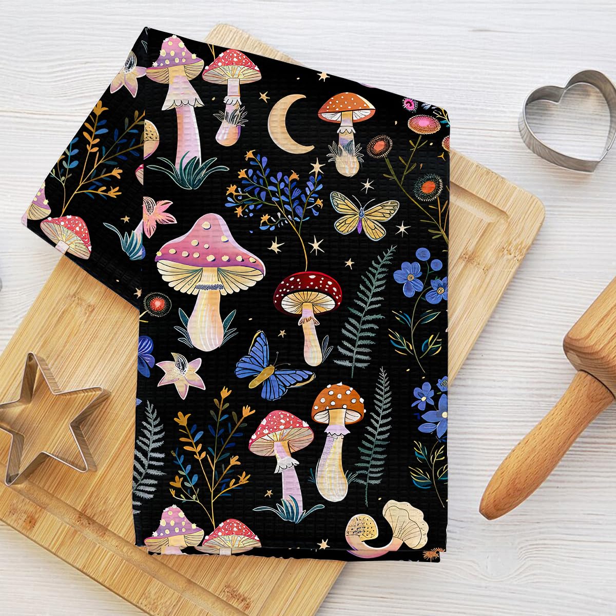 Kitchen Tea Towels 24 x 14 Inch Boho Waffle Mushroom Vintage Home Decor Absorben