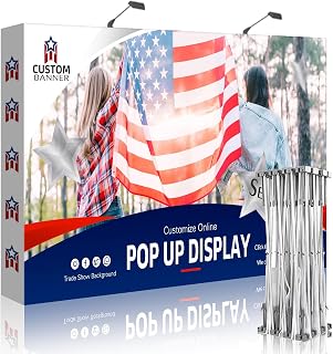 NEWSANDOR Fabric Pop Up Display Stand Custom Trade Show Backdrop | 7.5x7.5 FT Exhibit Trade Show Booth Display Banner Collapsible Pop-Up Backdrop with Stand