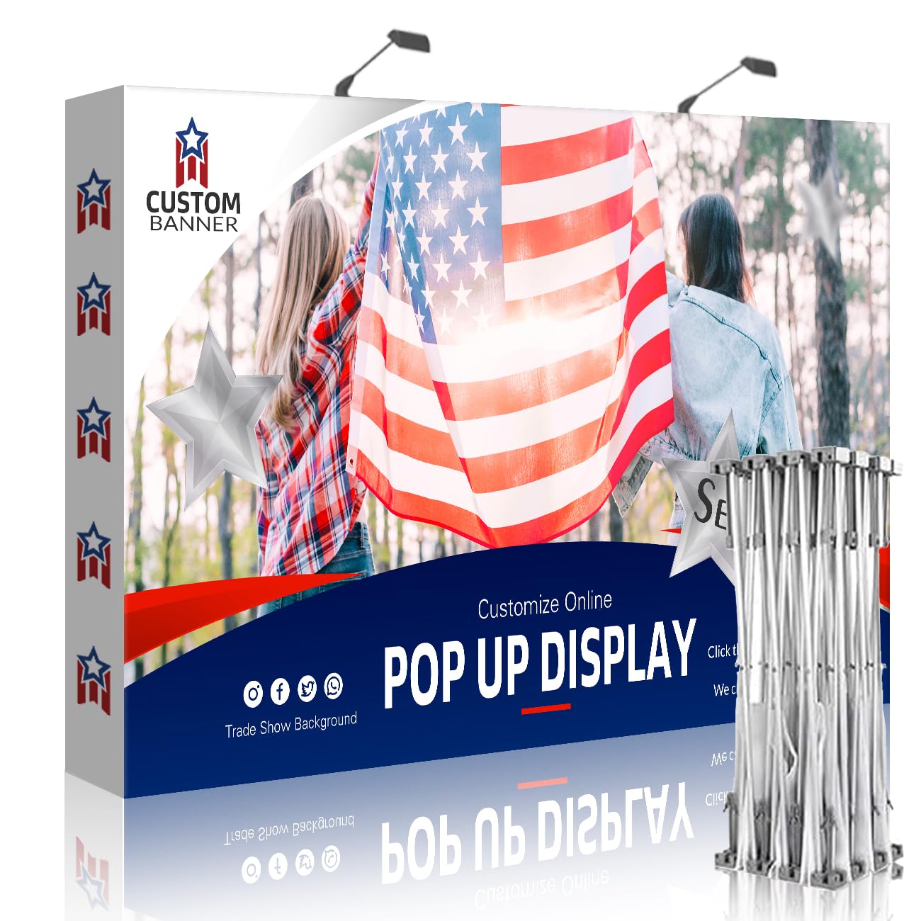 NEWSANDOR Fabric Pop Up Display Stand Custom Trade Show Backdrop | 7.5x7.5 FT Ex